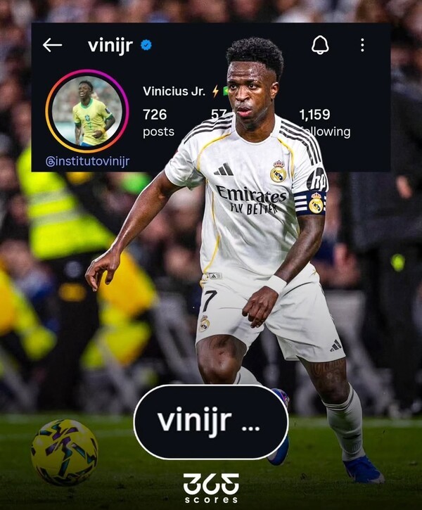 '...' SNS로 불만 폭발! 비니시우스 또또 언해피 모드...음바페, 호날두 소환하는 '단일 연도 최다' 59호골 '엇갈린 희비'