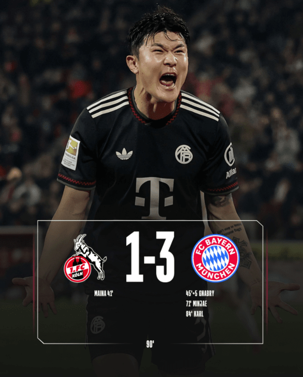 '韓 괴물 수비' 김민재가 끝냈다! 역전 헤더→'MOM·최고 평점 싹쓸이'…쾰른 침묵시킨 뮌헨, 분데스리가 우승 가속