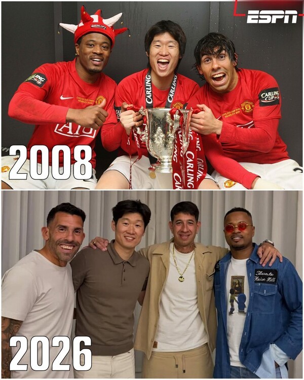 "레전드급 재회" 성사! 박지성·에브라·테베스, 맨유 '세 얼간이' 다시 뭉쳤다→아르헨티나서 회동 "에브라가 신호 보냈다"