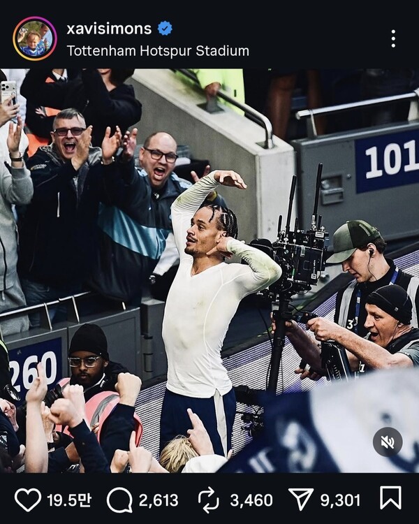 '손흥민 7번 물려받고 이게 뭐냐' 시몬스, 토트넘 강등권에도 '눈치 ZERO' 세리머니→SNS까지 역풍…"2-2가 기쁘냐, 축하할 일인가" 비판 일색